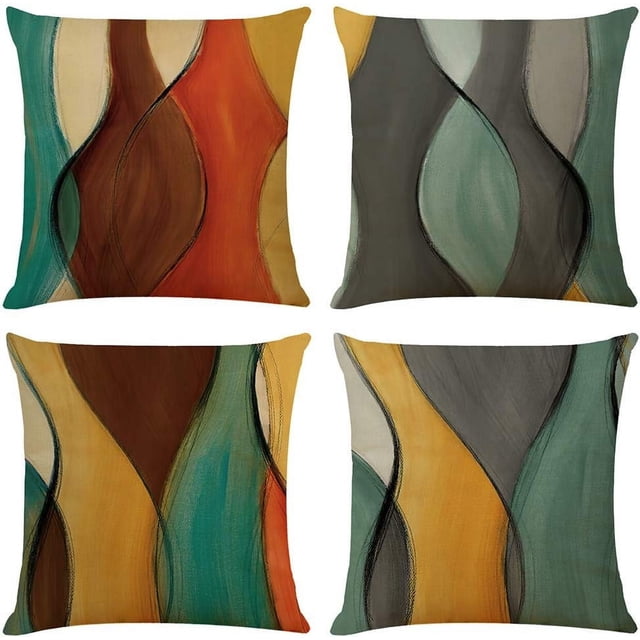 Juego de 4 formas cuadradas, 18 x 18 pulgadas, colores brillantes, acento decorativo para sala de estar, dormitorio, patio y oficina, estampados modernos, tela de poliéster, lavable a máquina