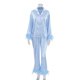 thumbnail image 1 of NHKDSASA-Conjunto de ropa de dormir con plumas para mujer, conjunto de 2 piezas de manga larga con cuello vuelto, Tops de satén informales con pantalones, verano 2023, 1 of 4