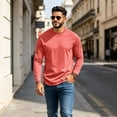 thumbnail image 6 of Garbnen S-4XL Mens Long Sleeve Shirts Crew Neck Raglan Shirt Casual Basic Relaxed Fit Workout Fall Winter Men's Big and Tall Shirts Red L, 6 of 7