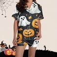 thumbnail image 6 of Lopecy-Sta Halloween Pajama Sets for Women 2 Piece Ghost Pumpkin Print Shirts and Shorts Set Button Down Short Sleeve Sleepwear, 6 of 8