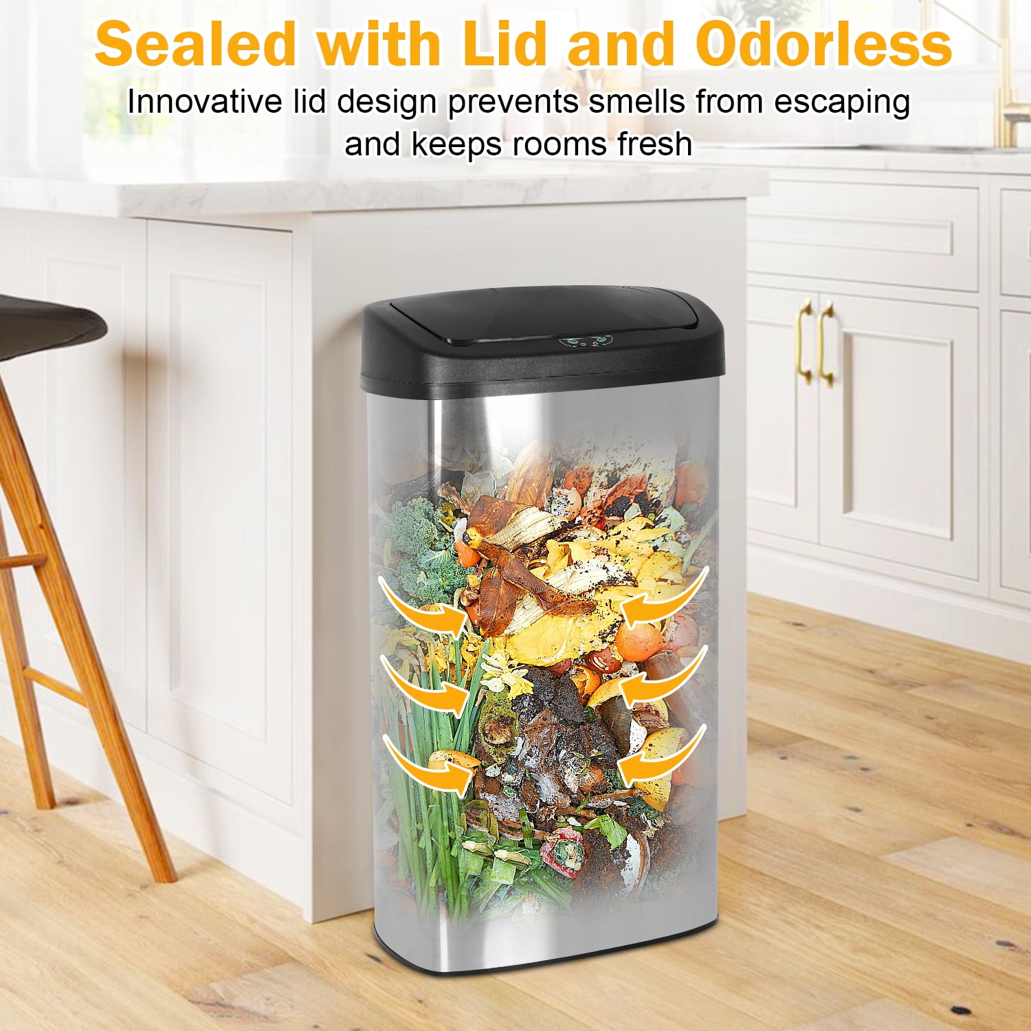 Automatic Trash can 22 Gallons Garbage Can Large Kitchen Trash Can  Stainless Steel   Trash can with Lid for Kitchen, Home, Office, Silver