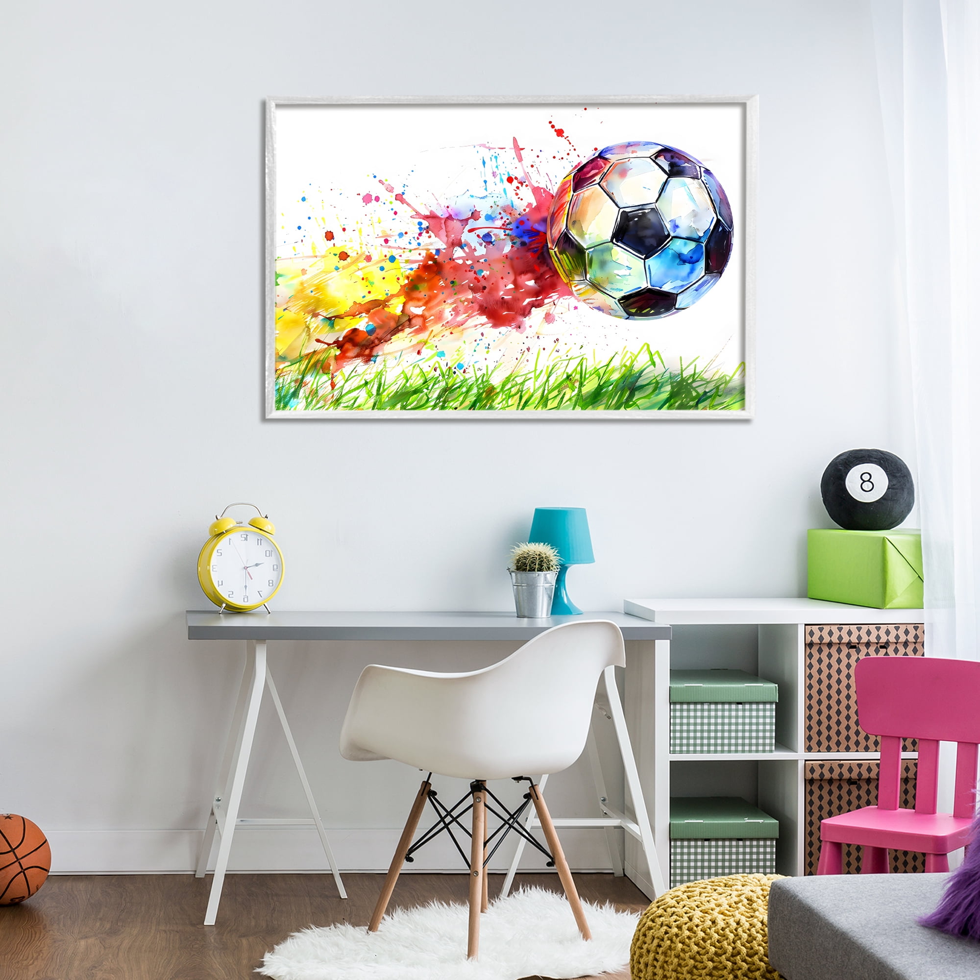 Stupell Industries Watercolor Soccer Ball in Motion White Framed Giclee Art, design by Creative Studio