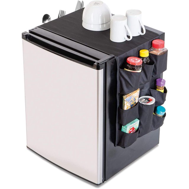 Smart Design Mini Réfrigérateur avec 12 Poches - Matériau Polyester Durable - Range Articles de Garde-Manger, Couverts, Ustensiles, Bouteilles, Assiettes, & Plus - Organisation Maison et Dortoir - 53.5 x 12 Pouces - Noir