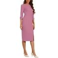 thumbnail image 4 of INSPIRE CHIC Women's Sheath Dress Boat Neck 3/4 Sleeves Split Hem Wear-to-Work Midi Dresses Muted Pink L, 4 of 5