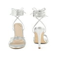 thumbnail image 5 of BLISSFUL STEP Knot Strap Lace Up Stiletto Heel Sandals for Women Silver 6.5, 5 of 8