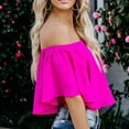 thumbnail image 4 of Ussuma off The Shoulder Tops for Women Summer Tops for Women 2025 Women'S Casual One Neck Color Stretch Loose Hundred Shirt Blouse Tops Holiday Deals Solidcolor, 4 of 6