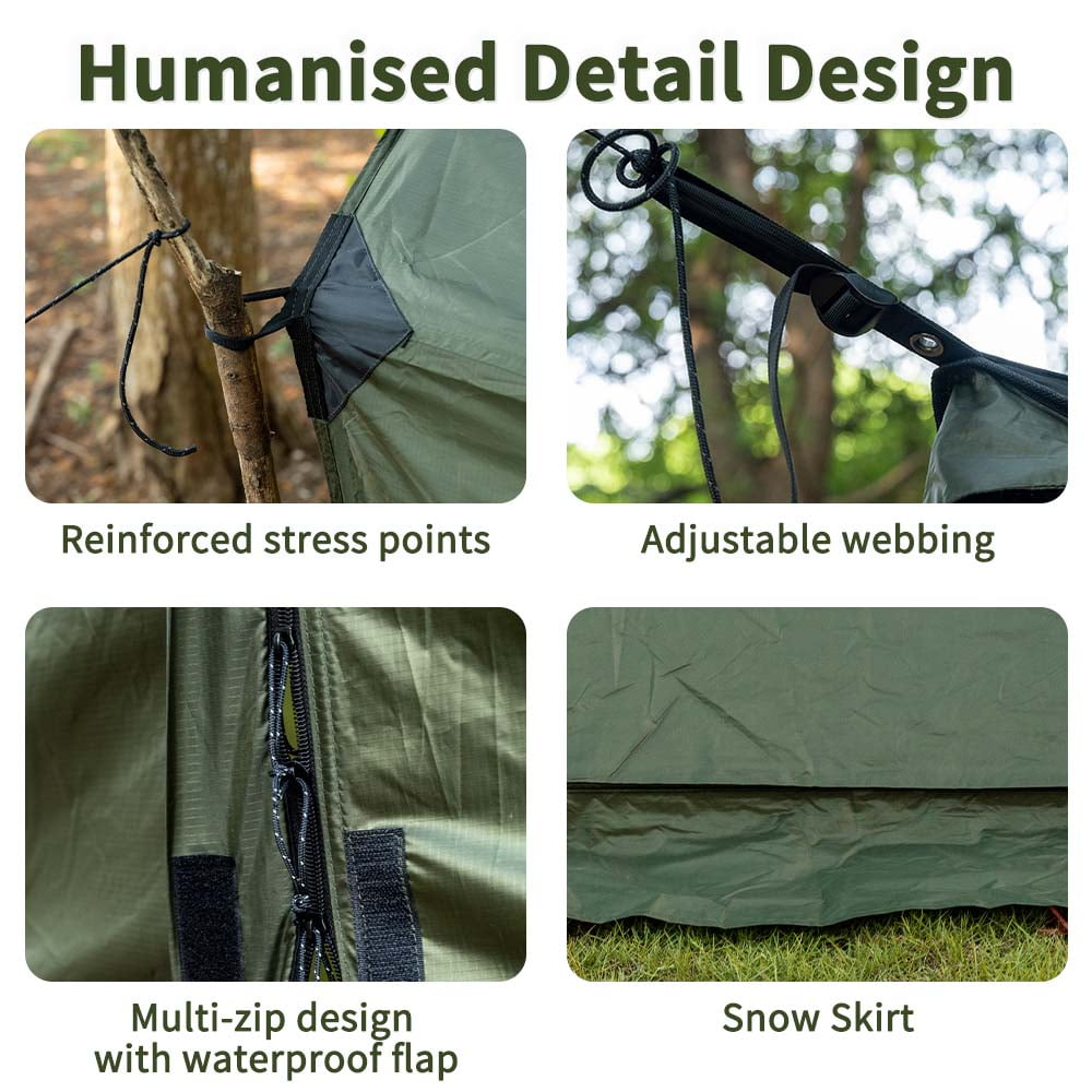 Waldmate 4-Person Hammock Hot Tents for Camping with Stove Jack and Snow Skirt(Green)