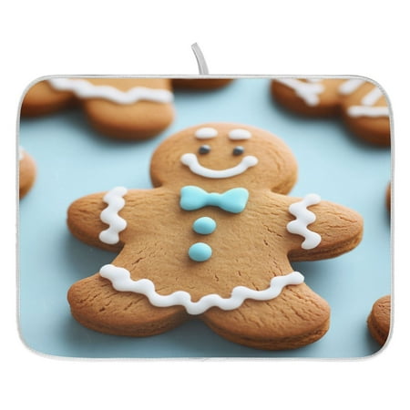 

Cute Gingerbread Man Dish Drying Mat for Kitchen Quick Drying Absorbent Soft Durable 18 x 24