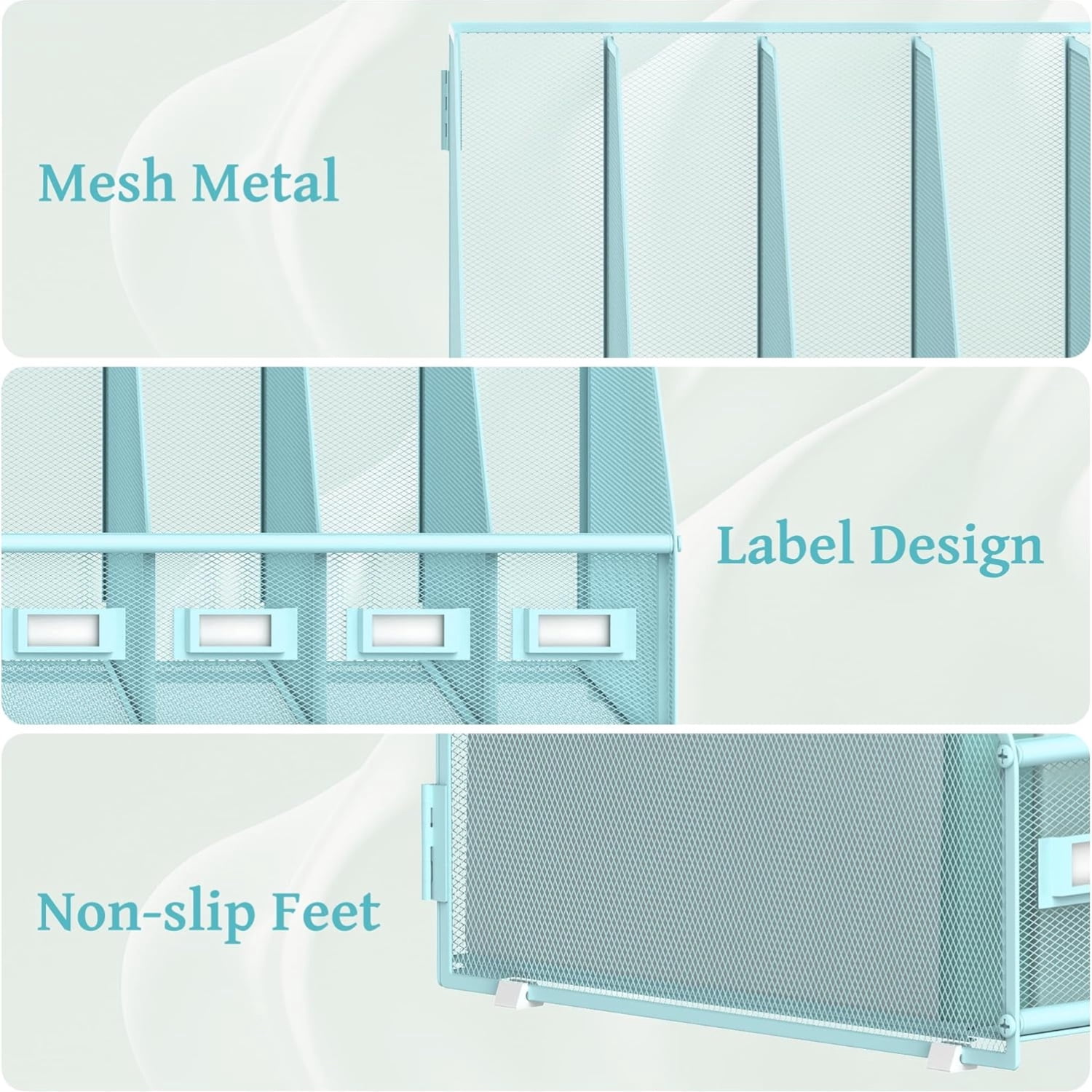 INTIGE Desk Organizer Magazine File Rack with 5 Vertical Compartments, Metal Mesh for Desk and Home Workspace