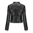 thumbnail image 3 of IROINNID Women's Faux Leather Jacket Stand Collar Solid Color Long Sleeve Comfy Slim Stand Zip Motorcycle Suit Belt Coat Jacket Tops, Black, 3 of 7