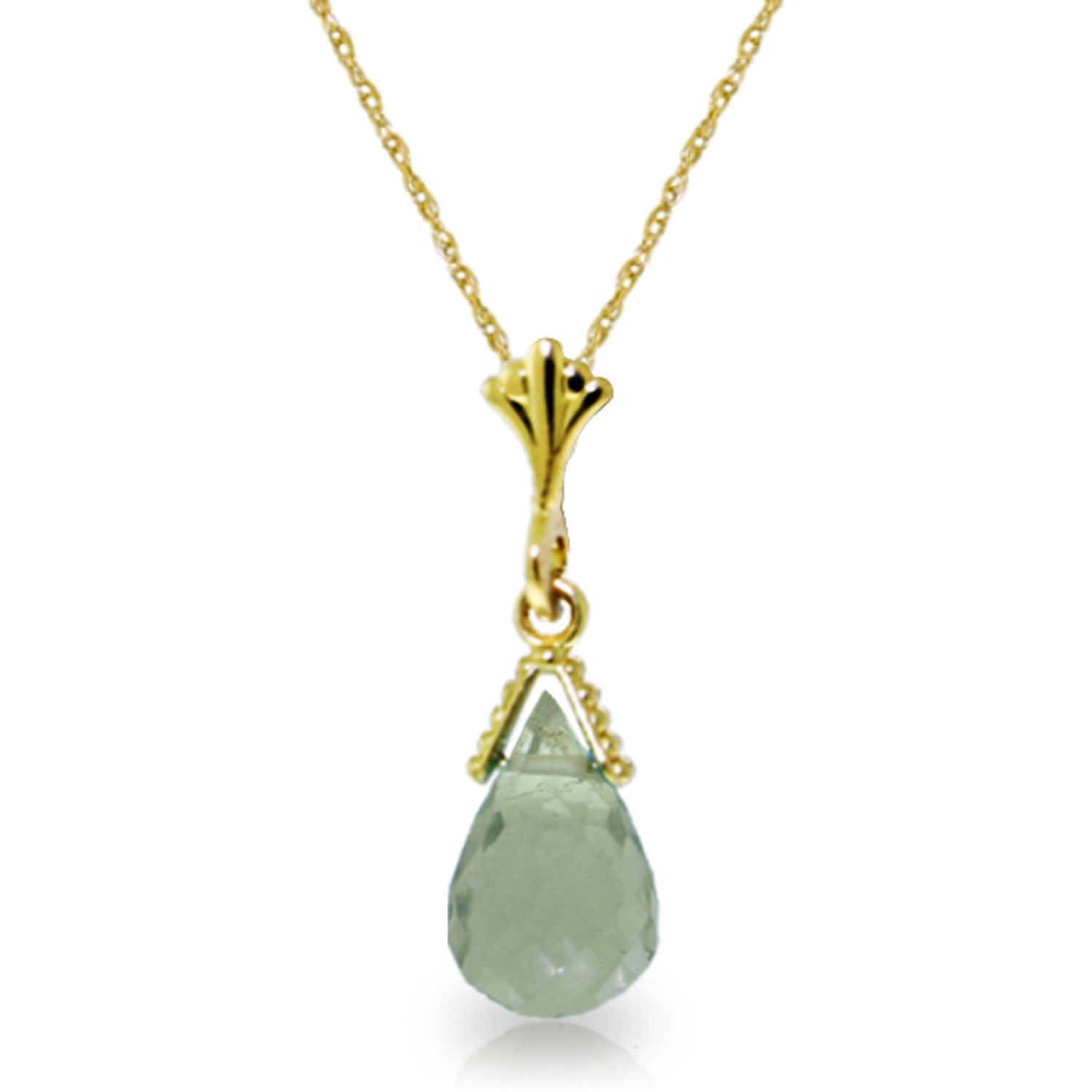 Galaxy Gold 14K Solid Gold Natural Green Amethyst Pendant Necklace for Women - Yellow Gold Fine Jewelry