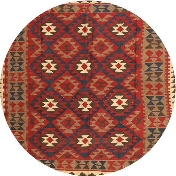 Ahgly Company Indoor Round Contemporary Red Oriental Area Rugs, 8' Round