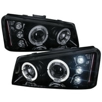 Spec-D Tuning Dual Halo LED Glossy Black Smoke Projector Headlights Compatible with 2003-2007 Chevy Silverado, Left   Right Pair Headlamps Assembly