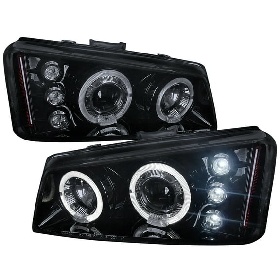 Dual Halo Projector Headlights (Black Housing/Smoke Lens) Made for and Compatible with 2002-2006 Chevrolet Avalanche/ 2003-2007 Silverado
