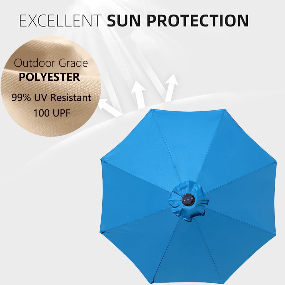 Abble 9ft Solar LED Lighted Patio Umbrella, Table Market Umbrella, Outdoor Umbrella for Garden, Deck, Backyard, Pool and Beach