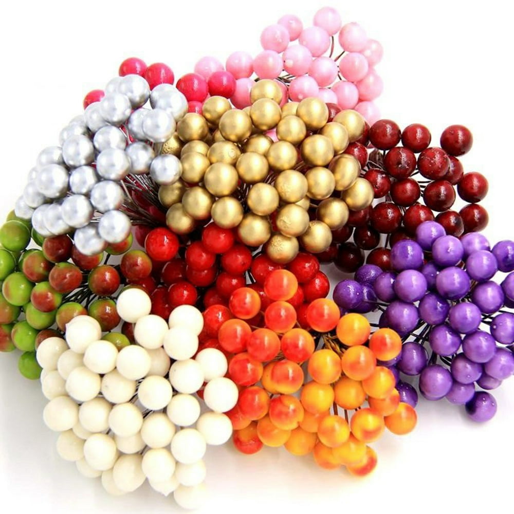 Yesbay 40Pcs on 1 Bunch Emulated Artificial Berries Lifelike Fake Fruit Food Home Decor