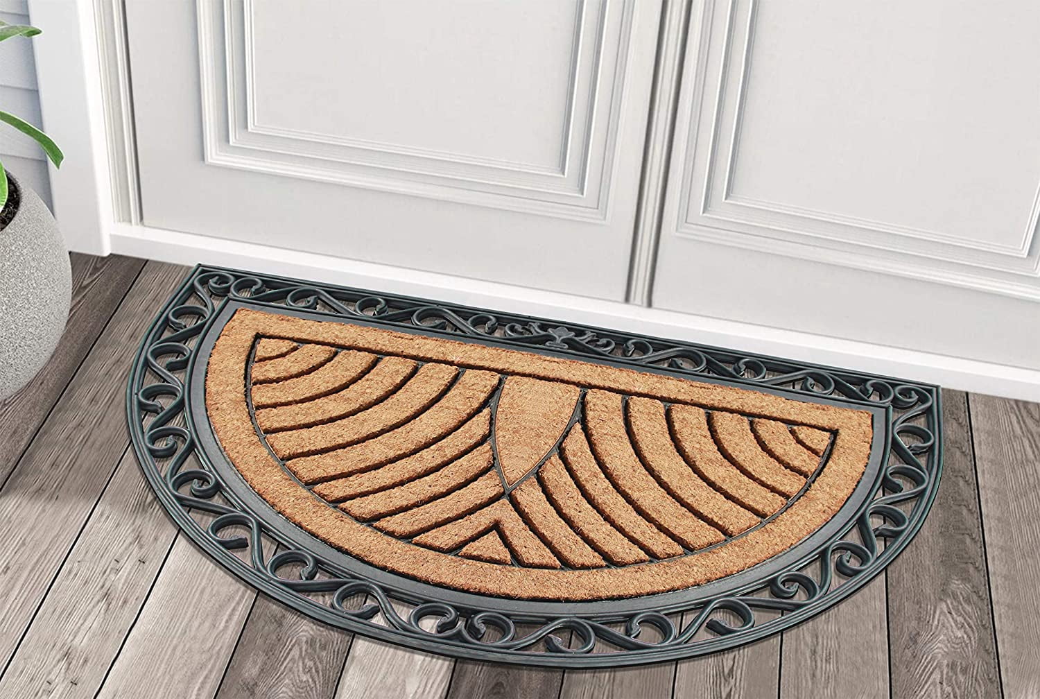 A1HC Natural Coir & Rubber Door Mat 30x48, Thick Durable Doormats for Outdoor Entrance, Heavy Duty Large Size Doormat, Anti-Shed Doormat, Fade-Resistant Door mat Half Round