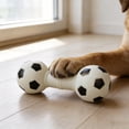 thumbnail image 4 of White Soccer Ball Pet Dumbbell Toy, Squeaky Chew Resistant Toy, Interactive Fetch & Chew Toy for Small to Medium Dogs & Puppies, 4 of 8