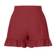 thumbnail image 7 of RYRJJ Women's Summer Shorts Fashion Linen High Waisted Wide Leg Short Casual Beach Ruffle Lounge Short Pants with Pockets(Wine,XL), 7 of 7