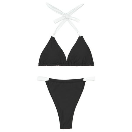 CAIVO Women Swimwear Lace Up Halterneck Bikini Split Swimsuit Boho Beach Vacation Summer Swim Wear