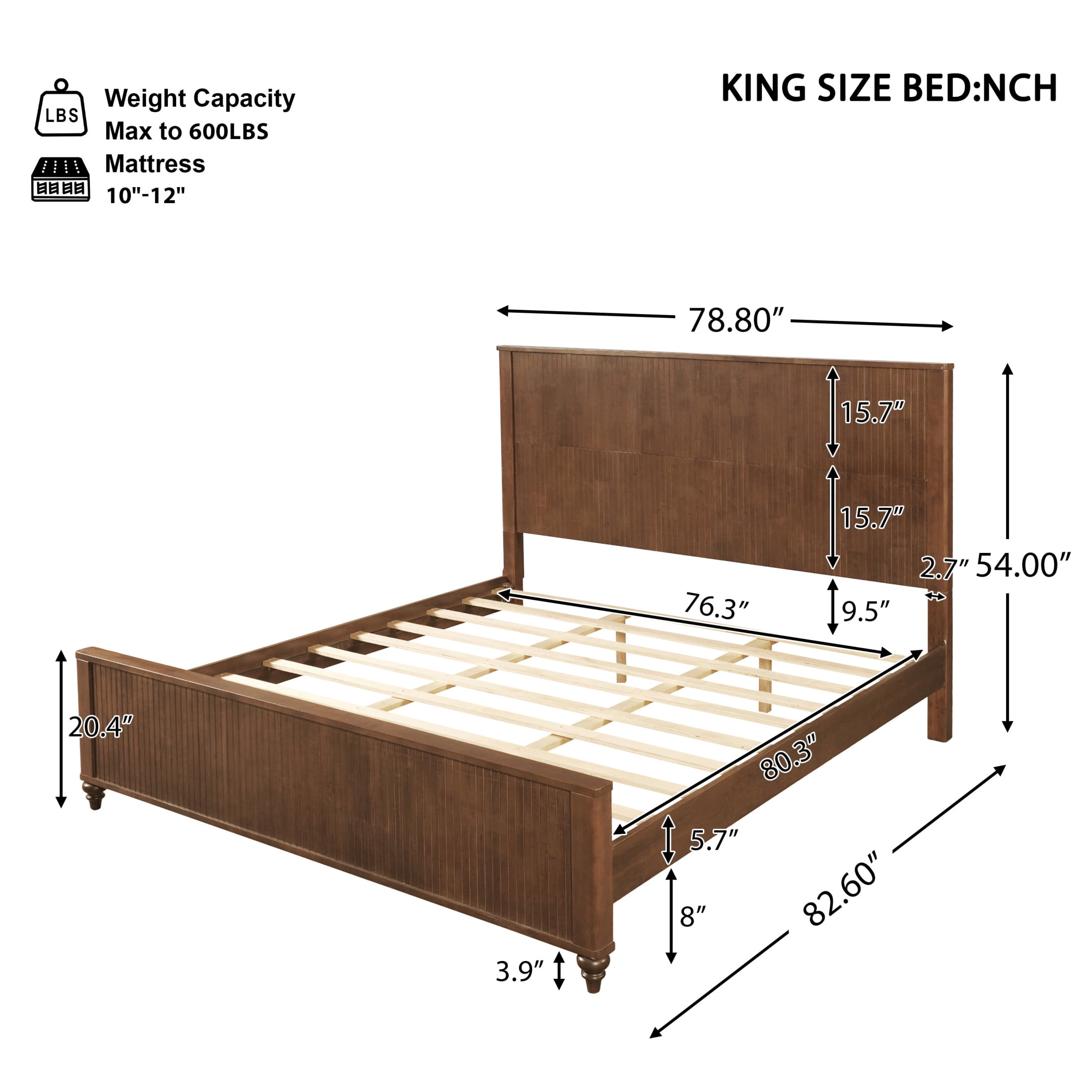 Christopher Knight Home Modern Wooden King Bed Frame with Grooved Headboard and Footboard, Walnut
