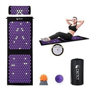 Extra Long Yoga Acupressure Mat Set,Massage Acupuncture Mat Large,Magnetic Mat Acupressure Body mat and Pillow for Neck Back Pain Relief(Purple)