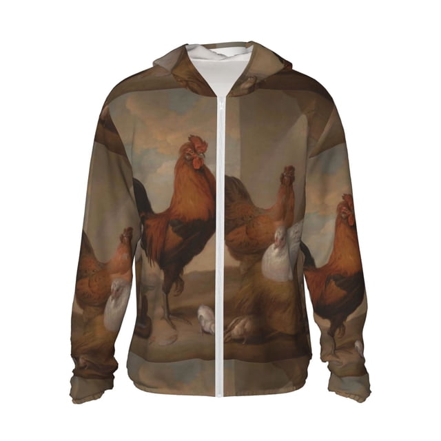 Balery Oil Painting Chicken And Duck Sudadera ligera de manga larga con capucha y protección solar UPF 50+ para hombre y mujer, ideal para pesca y running-3X-Large