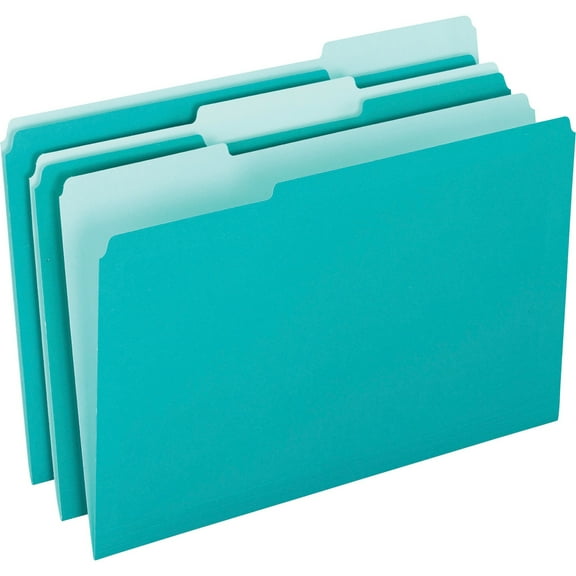 Interior File Folders, 1/3-Cut Tabs, Letter Size, Aqua, 100/box | Bundle of 5 Boxes