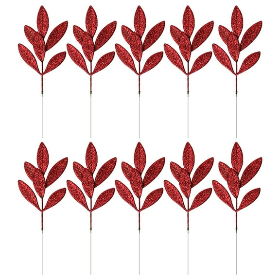 TEHAUX Red Glitter Leaf Picks for Wreath Making, Craft Decorations, Floral Arrangements, Holiday Supplies 32.2 x 10.2 x 0.2 inches