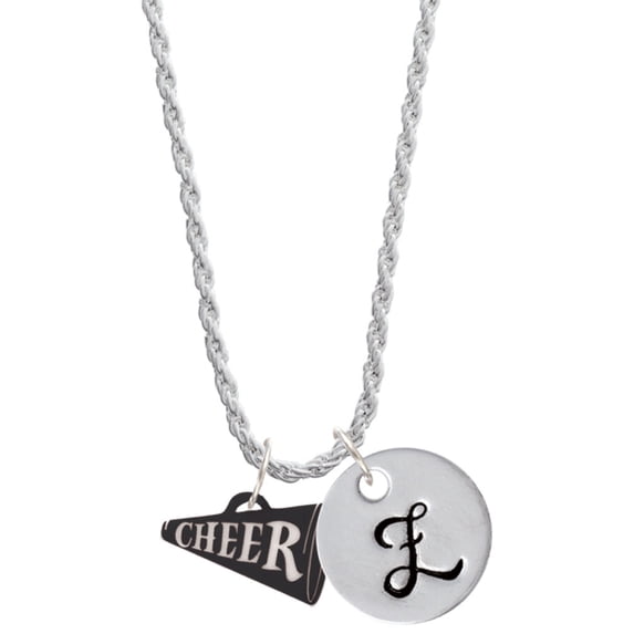 Delight Jewelry Acrylic 3/4" Black Cheer Megaphone Silvertone Script Initial Disc - Z - Charm Necklace, 20"+3"