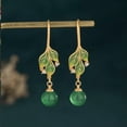thumbnail image 6 of K-KED Green Jade Drop Dangle Earrings Boho Leaf Design Hook 18K Gold Plated Gemstone, 6 of 9