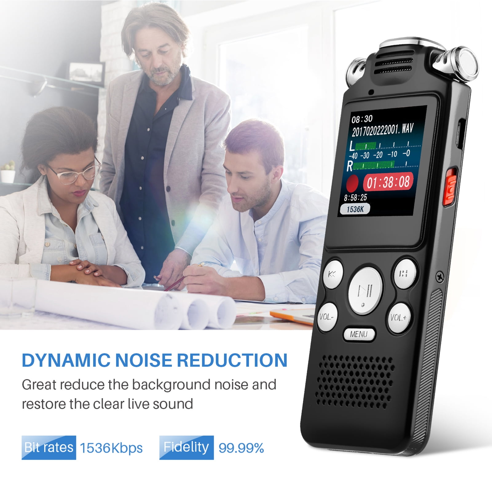 Andoer 8GB Voice Recorder Noise Cancelling Audio Recorder Double Microphone for  Voice Activated Recording Metal Case