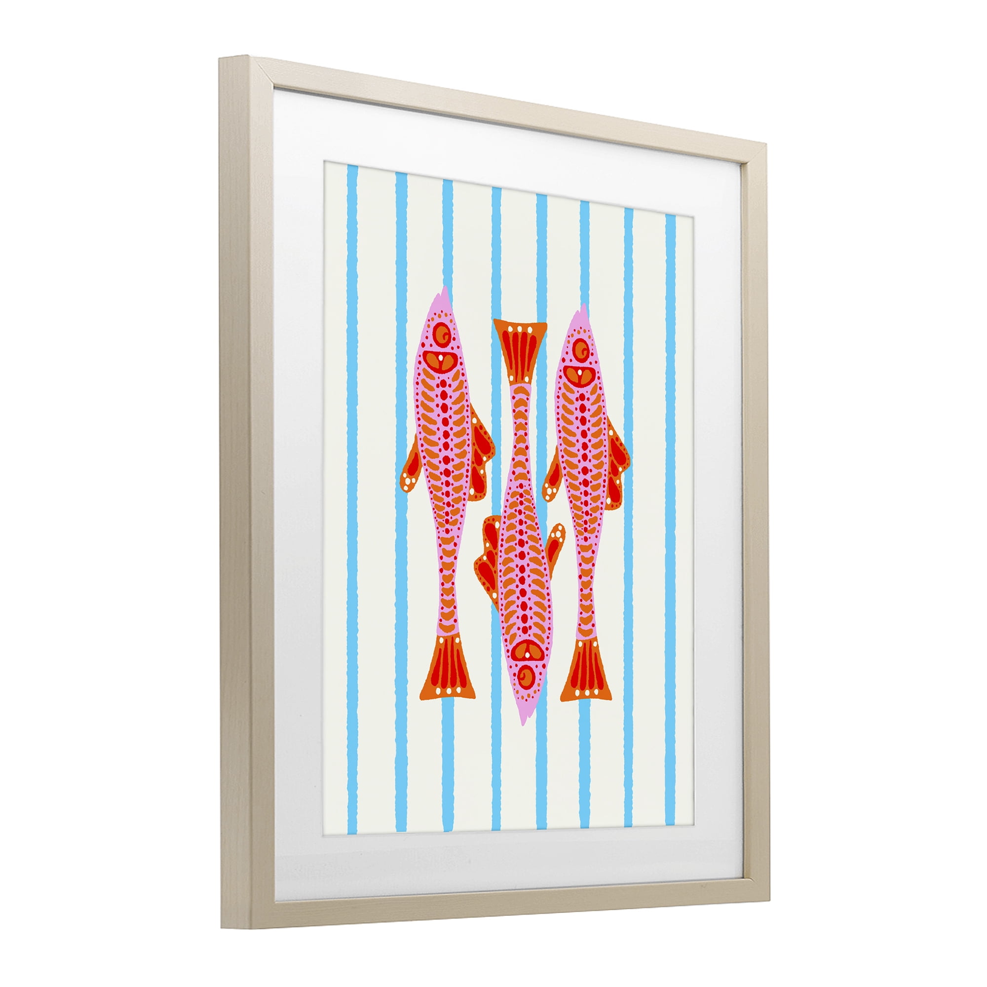 Stupell Industries Bright Aquatic Fish on Stripes Birch Framed Print Under Glass, design by Indira Prieto | IndySign