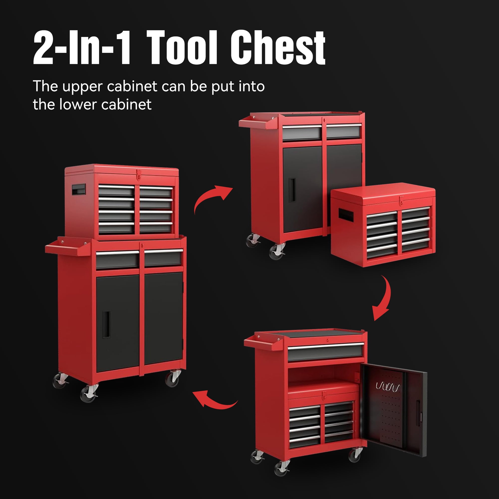 5-Drawer Rolling Tool Storage Cabinet with Detachable Top Tool Box Universal Lockable Wheels for Garage Workshop