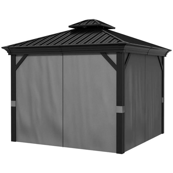 Demifill 10' x 10' Hardtop Shade, Pavilion Shade with Curtains, Nettings, Aluminum Frame, Hooks, for Garden, Patio, Patio, Light Gray