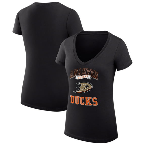 Women's G-III 4Her by Carl Banks Black Anaheim Ducks Super-Slim Fit Lightweight Team Logo Graphic V-Neck T-Shirt