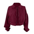 thumbnail image 4 of Charmgo Jackets for Women, Womens Fashion Corduroy Jacket Lapel Solid Color Long Sleeve Cropped Jacket Zip Coat Bomber Jacket Women, Burgundy Jackets Women M, 4 of 4