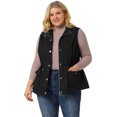 thumbnail image 3 of Women's Plus Size Utility Vest Stand Collar Cargo Pocket Drawstring Waist Sleeveless Jacket Black 4X, 3 of 7