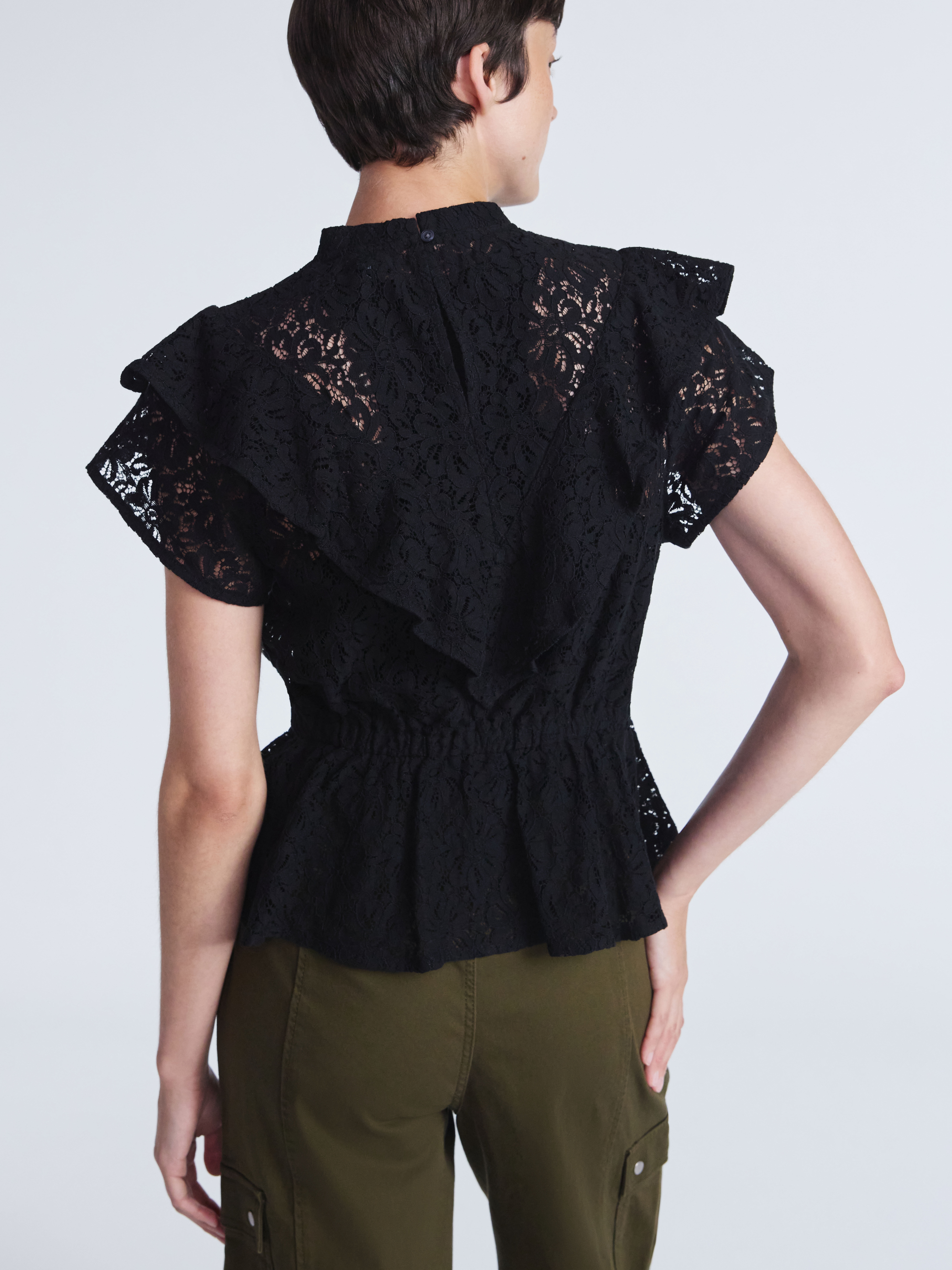 Scoop Women’s Lace Ruffle Peplum Blouse with Short Sleeves, Sizes XS-XXL