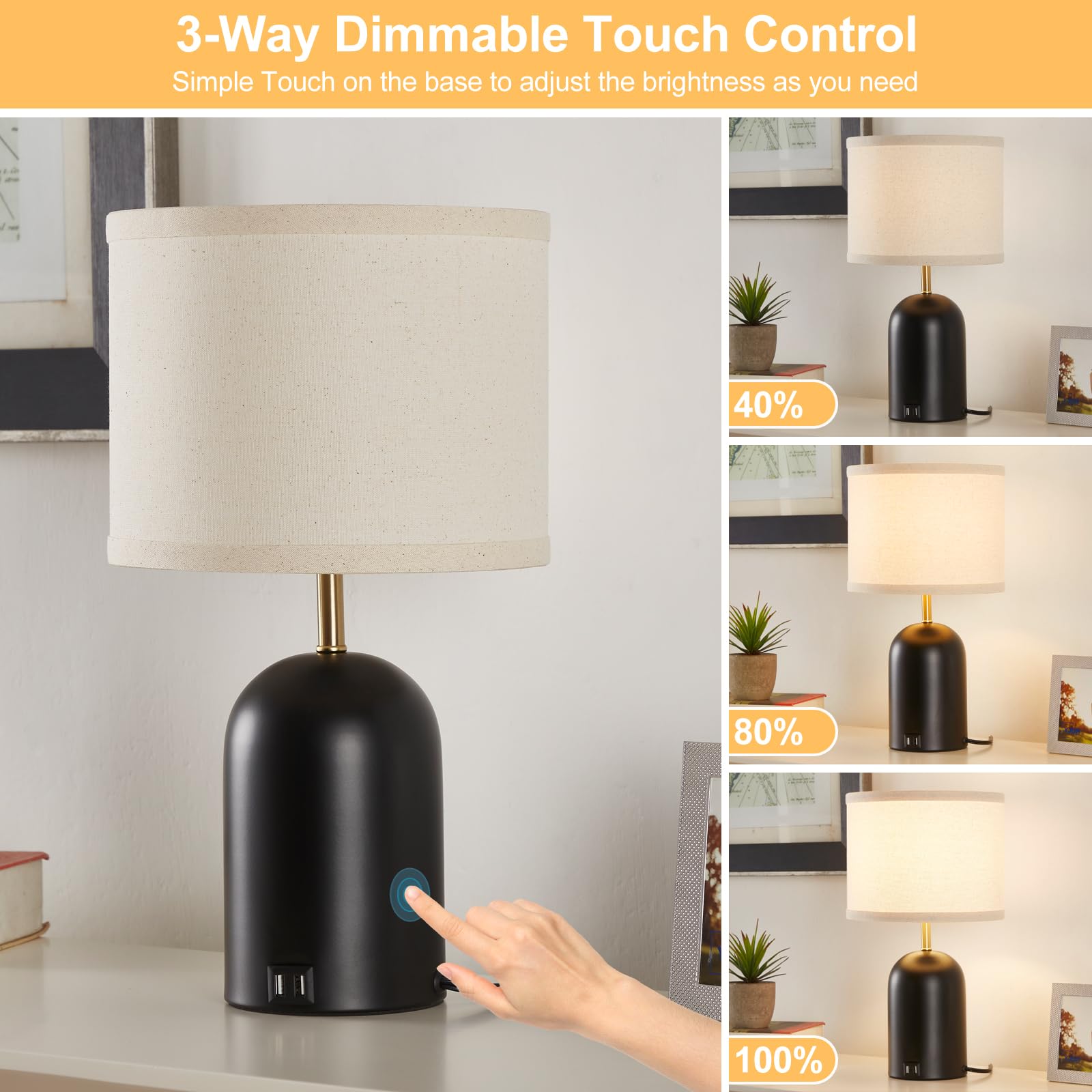 Natyswan Touch Control Table Lamps Set of 2 With USB Ports photo 3