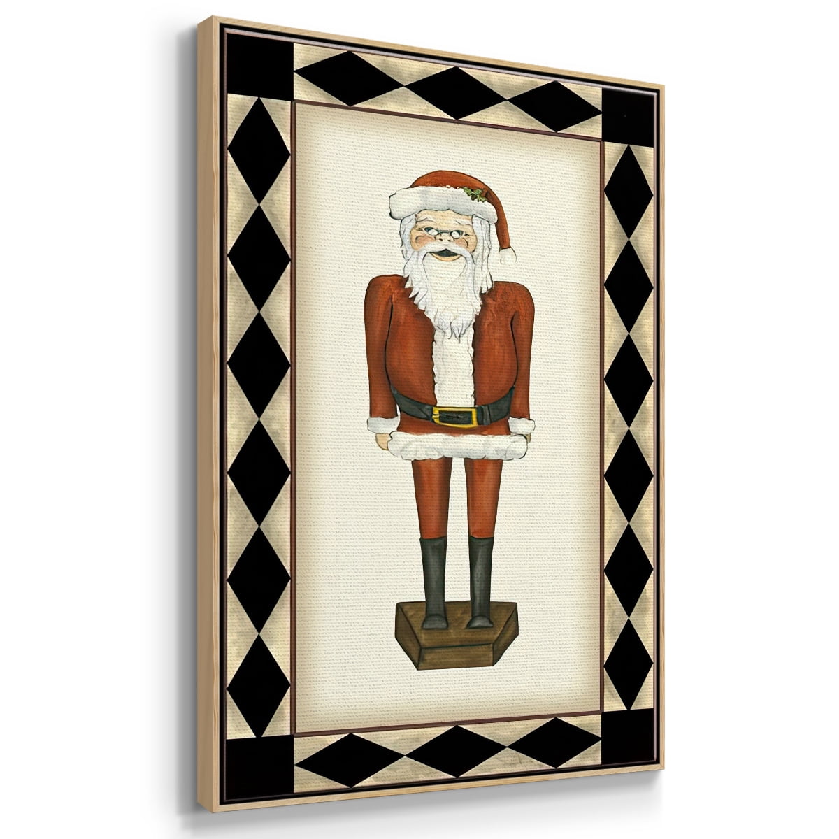 Jolly Santa - Framed Gallery Wrapped Holiday Canvas - 27 x 41 - Natural Wood Frame