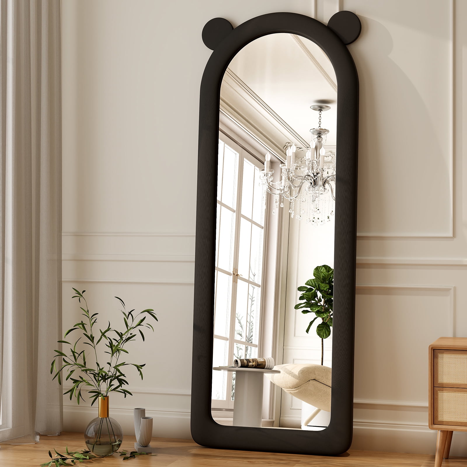 Puremirror 63"x24" Arched Full Length Mirror Standing Floor Mirror with Flannel Frame, Black