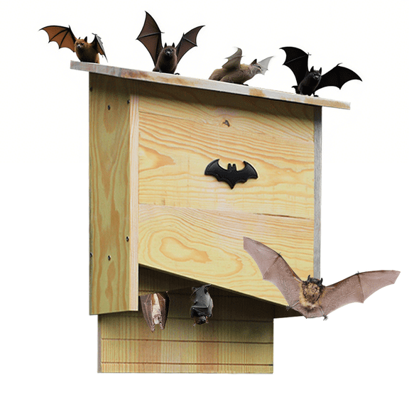 Large Solid Wood Double Chamber Bat House - Weather-Treated, Pre-Drilled Mounting Kit, Easy Mount on Wall, Tree or Siding for Outdoor Backyard