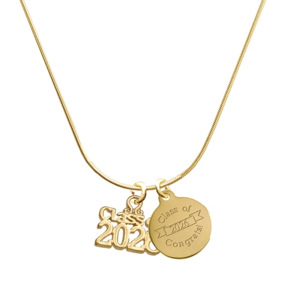 Delight Jewelry Gold-tone Class of 2026 - Engraved Congrats Class of 2026 Charm Necklace, 18"