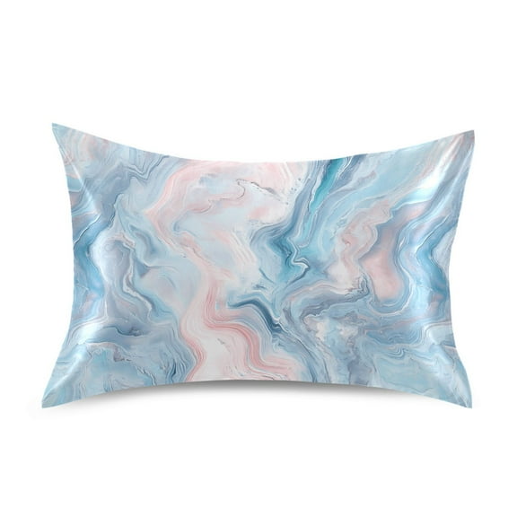Satin Pillow Case Standard Silk Pillow Cover for Hair and Skin Envelope Closure Pastel Pink Blue Marble 20"x26"