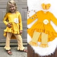 thumbnail image 1 of 2pcs Baby Girl Ruffles Flower Tops Dress+Striped Pants Legging Outfit Clothes, 1 of 5