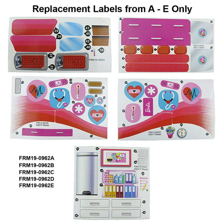 Replacement Parts for Inspired by Barbie Care Clinic 2 in 1 Fun Playset FRM19 Replacement Stickers Labels Sheet A B C D and E Walmart
