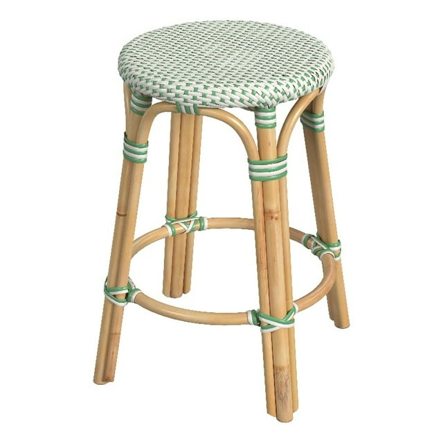 Butler Specialty Company Tobias Rattan Round 24" Counter Stool - White and Green