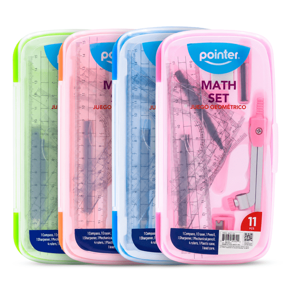 Pointer Math Tool Kit with Plastic Storage Case, Random Color, 11 Count, 1 Pack,