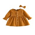 thumbnail image 1 of Tenues d'Automne 2 Pcs pour Filles Tout-Petits Robe Mignonne à Manches Longues Col en V avec Nœud pour Cheveux, 1 of 7